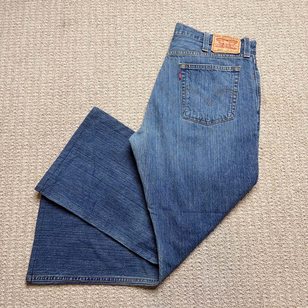 Levis 527‎ Mens Low Boot Cut Jeans Blue Denim Medium Wash Altered W38 L27.5